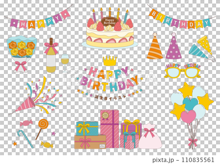誕生日のイラストのセット_主線あり_2 110835561