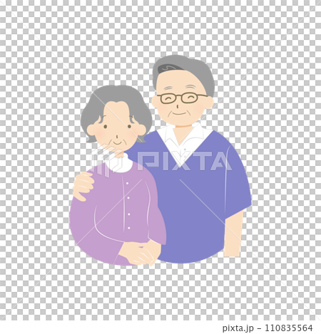 老夫婦　ほんわか　癒し　イラスト 110835564