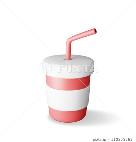 3d Realistic Red Disposable Cup with Straw 110835565