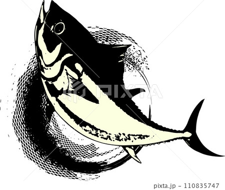 ジャンプするマグロと筆の墨絵 ジャンプするマグロと筆の墨絵 110835747