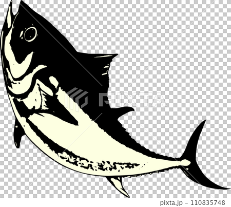 ジャンプするマグロの墨絵 110835748