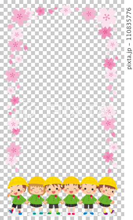 Illustration of cute graduates holding hands Frame template Copy space Cherry blossoms White background Vertical Illustration of cute graduates holding hands Frame template Copy space Cherry blossoms White background Vertical 110835776