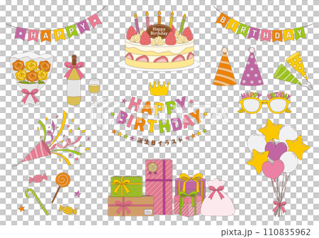 誕生日のイラストのセット_主線あり_3 110835962