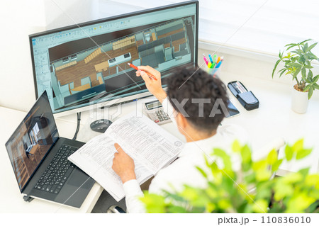 三次元CAD　立体的　3DCG　建築設計　住宅　内観　1人 110836010
