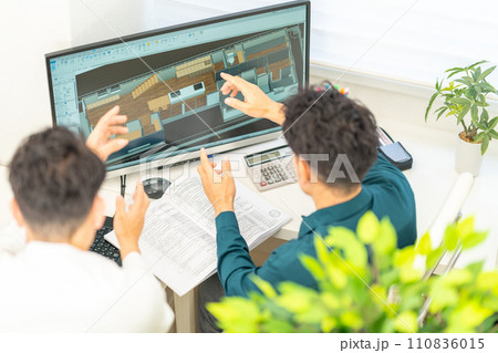 三次元CAD　立体的　3DCG　建築設計　住宅　内観　2人 110836015