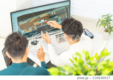 三次元CAD　立体的　3DCG　建築設計　住宅　内観　2人 110836017