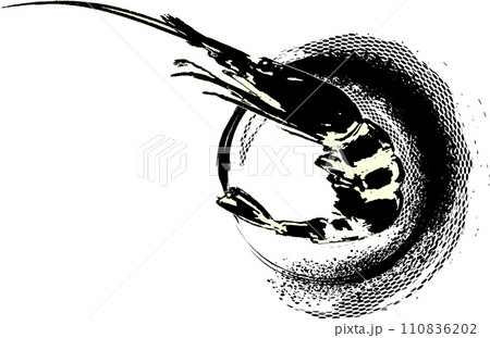 墨で描いたアートな海老のイラスト 110836202