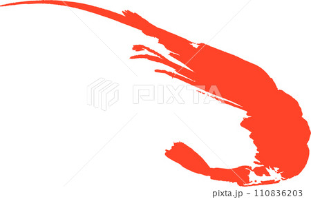 赤い墨で描いたアートな海老のイラスト 110836203