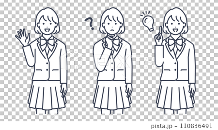 穿著校服的女學生向量圖素材 穿著校服的女學生向量圖素材 110836491