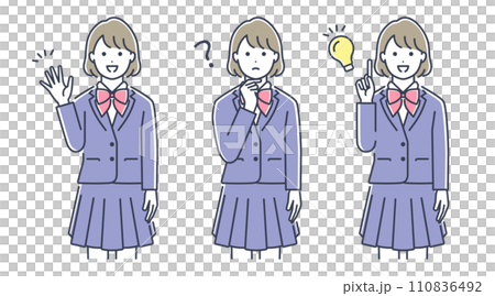 穿著校服的女學生向量圖素材 110836492