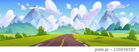 Empty road among field and mountains 110836587