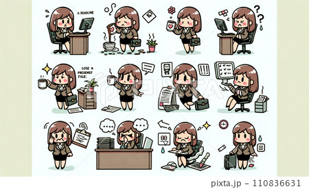 失敗して落ち込んでいるOLのイラスト 失敗して落ち込んでいるOLのイラスト 110836631