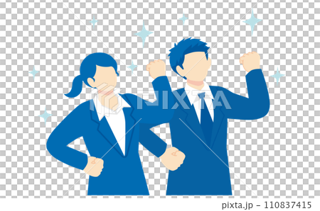 一個穿著藍色西裝的男人和一個女人握著拳頭 一個穿著藍色西裝的男人和一個女人握著拳頭 110837415