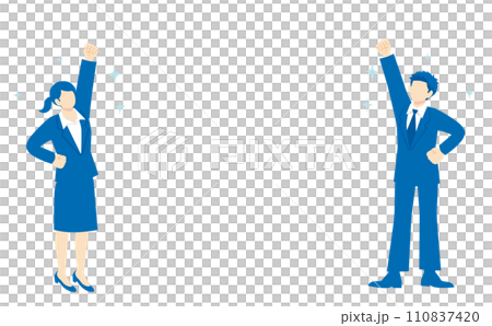 穿著深藍色西裝的男女舉起拳頭的全身插畫框架 110837420