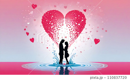 Valentine's day background with couple and water drops. Generative AI Valentine's day background with couple and water drops. Generative AI 110837720