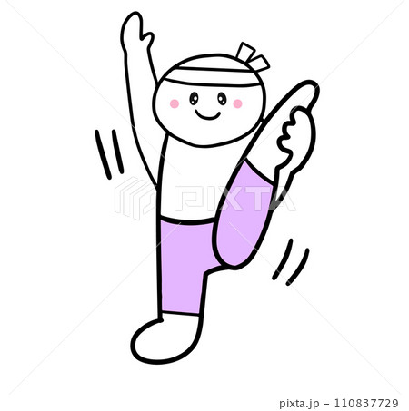 エアロビ　足上げをする棒人間 110837729