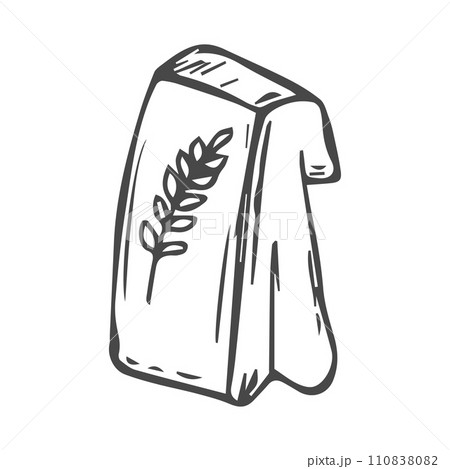 Vector illustration of a paper bag for fresh pastries drawn by hand. doodle, sketch 110838082