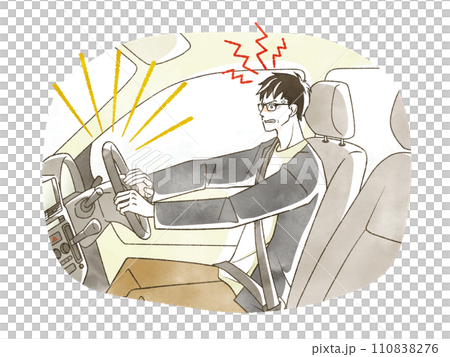 A man who is irritated while driving a car A man who is irritated while driving a car 110838276
