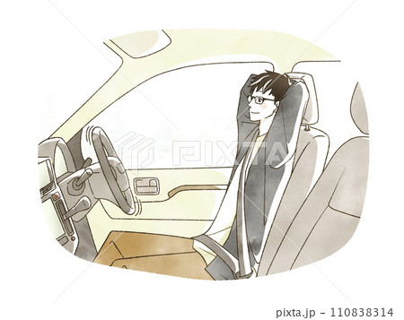 自動運転車に乗って走行する男性 110838314