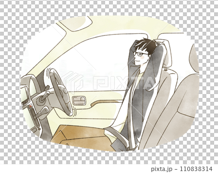 自動運転車に乗って走行する男性 110838314