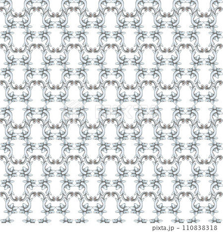 Hand drawn watercolor vintage ornament seamless pattern. Baroque illustration isolated on white background. Can be used for textile, fabric and other printed products. 110838318