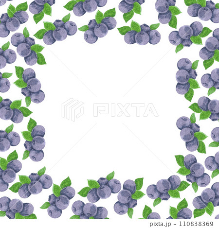Hand drawn watercolor blueberry with green leaves frame border isolated on white background. Can be used for cards, label and other printed products. Hand drawn watercolor blueberry with green leaves frame border isolated on white background. Can be used for cards, label and other printed products. 110838369
