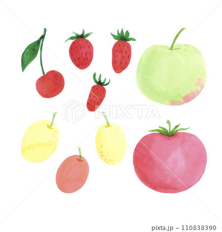 Hand drawn watercolor spring illustration set of berries isolated on white background. Can be used for cards, label and other printed products. 110838390