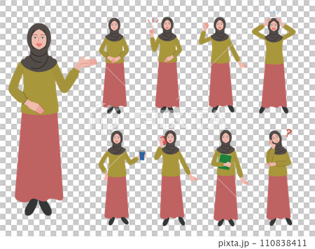 Poses set of Islamic women wearing hijab Poses set of Islamic women wearing hijab 110838411