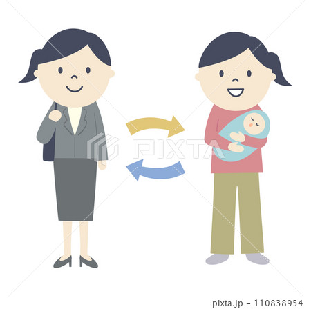 仕事と育児を両立させるお母さんのイラスト 110838954