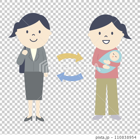 仕事と育児を両立させるお母さんのイラスト 110838954