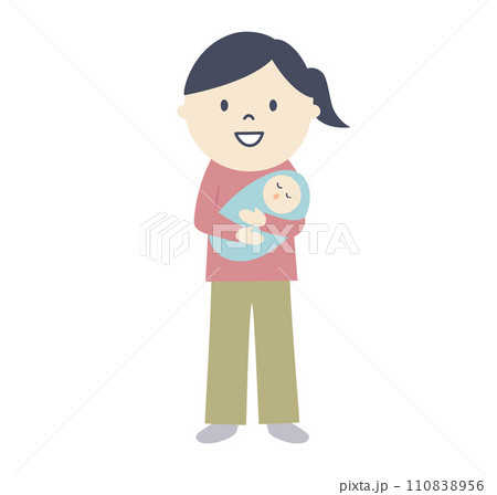 赤ちゃんを抱っこする主婦のイラスト 110838956