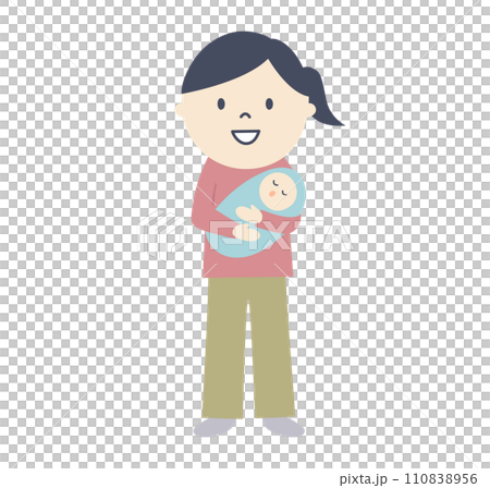 家庭主婦抱著嬰兒的插圖 110838956