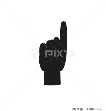Finger sign one 1 number black silhouette, vector count infographic, communication hand gesture uneven first number 110839070
