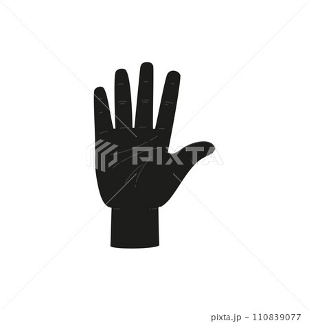 Silhouette of hand shows five fingers or greeting gesture, vector isolated. Silhouette of hand shows five fingers or greeting gesture, vector isolated. 110839077