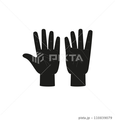 Fingers sign nine 9 number on two hands black silhouette, communication hands gesture, vector count infographic 4 plus 5 Fingers sign nine 9 number on two hands black silhouette, communication hands gesture, vector count infographic 4 plus 5 110839079