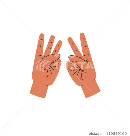 Human hands showing two and three fingers flat style Human hands showing two and three fingers flat style 110839100