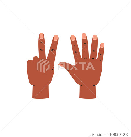 Hand gesture showing number seven. Counting with hand fingers method. 110839128