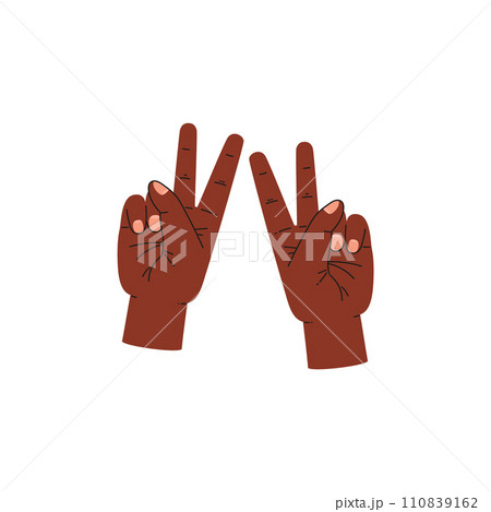 Hands with two finger gesture, cartoon style vector illustration isolated on white 110839162
