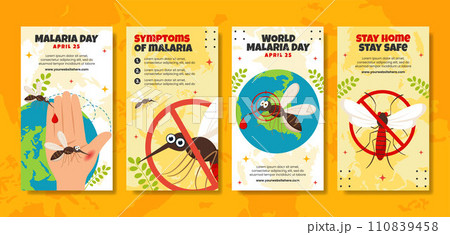 Malaria Day Social Media Stories Flat Cartoon Hand Drawn Templates Background Illustration 110839458