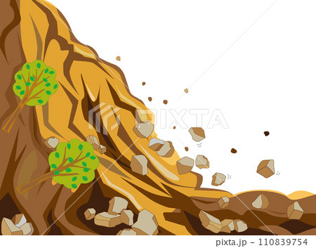 大雨で崖崩れが発生したイラスト素材です。 110839754