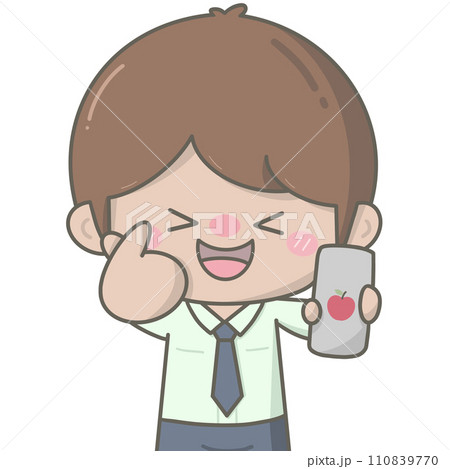 Cute little boy holding mobile phone and showing finger sign mini heart Cute little boy holding mobile phone and showing finger sign mini heart 110839770