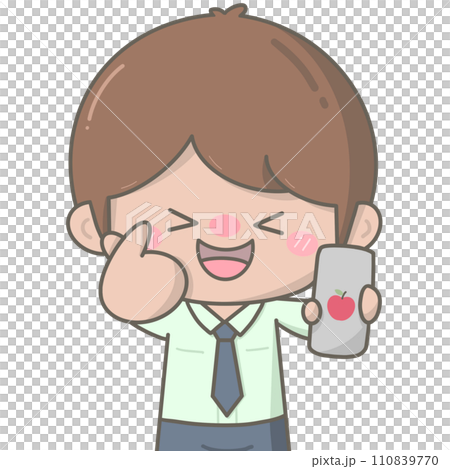 Cute little boy holding mobile phone and showing finger sign mini heart Cute little boy holding mobile phone and showing finger sign mini heart 110839770