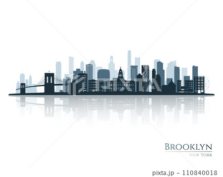 Brooklyn skyline silhouette with reflection. Brooklyn skyline silhouette with reflection. 110840018