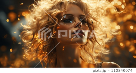 Fashion editorial Concept. Stunning golden hair beautiful woman girl high fashion striking gold glitter shimmer. illuminated with dynamic composition and dramatic lighting Fashion editorial Concept. Stunning golden hair beautiful woman girl high fashion striking gold glitter shimmer. illuminated with dynamic composition and dramatic lighting 110840074