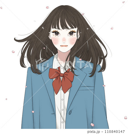 涙を流す女子高校生　桜ありver 110840147