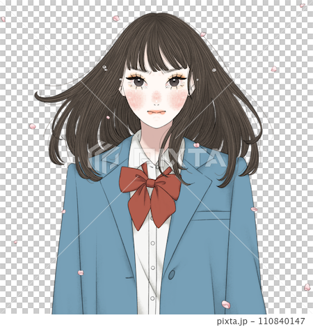 涙を流す女子高校生　桜ありver 110840147