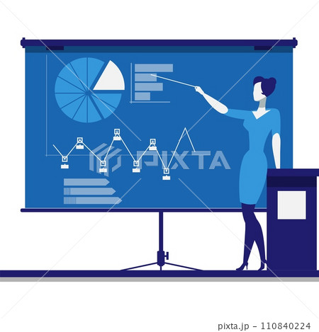 Vector business woman at training board icon 110840224