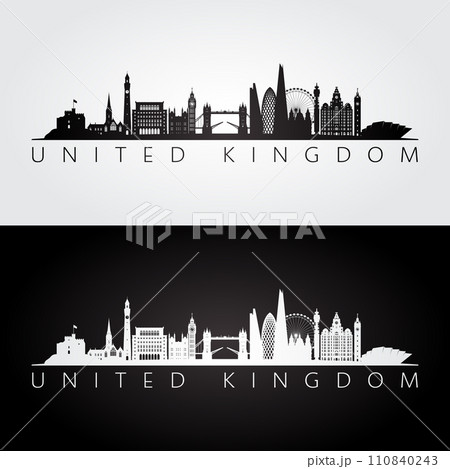 United Kingdom skyline and landmarks silhouette 110840243