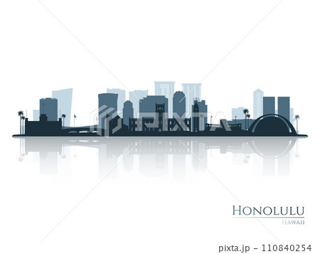 Honolulu skyline silhouette with reflection. Honolulu skyline silhouette with reflection. 110840254