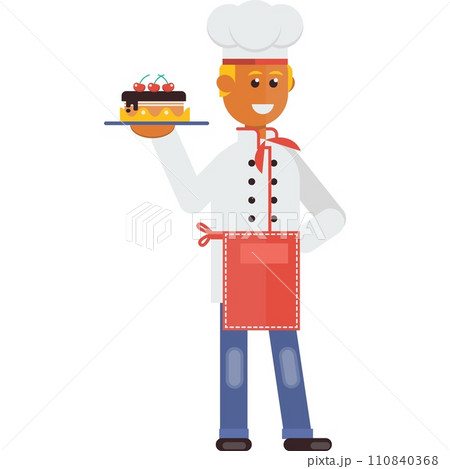 Cook chef with cake vector baker icon Cook chef with cake vector baker icon 110840368